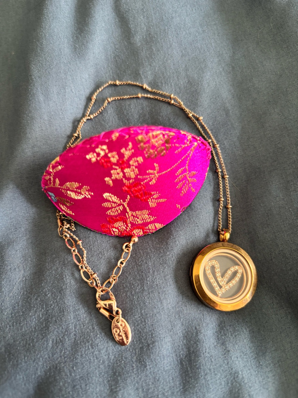 Rose Gold 16” necklace with locket with a crystal-accented heart charm
